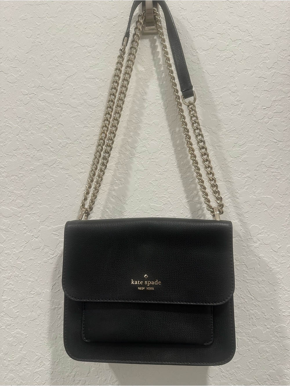 kate spade Black Pebbled Leather Crossbody with Gold Chain Strap